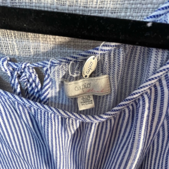 Navy/ wht striped ruffle sleeve top, bathing suit coverup - Picture 7 of 7